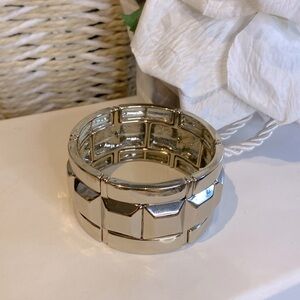 Vintage French Connection chunky silver tone wide stretch bangle